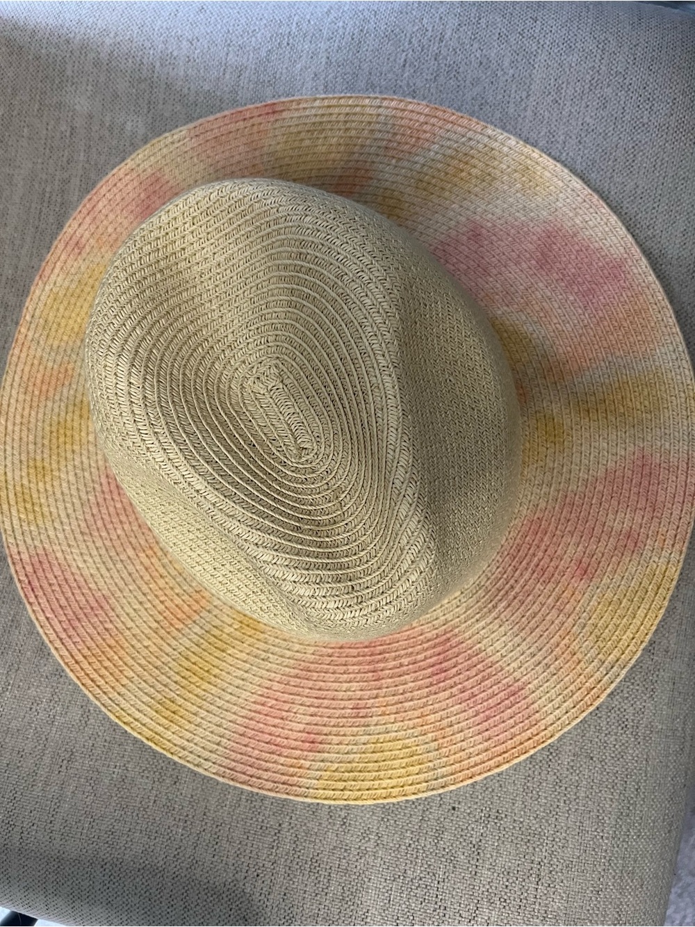 Vince Camuto Straw Sun Hat with Pink and Yellow Tie-Dye Brim